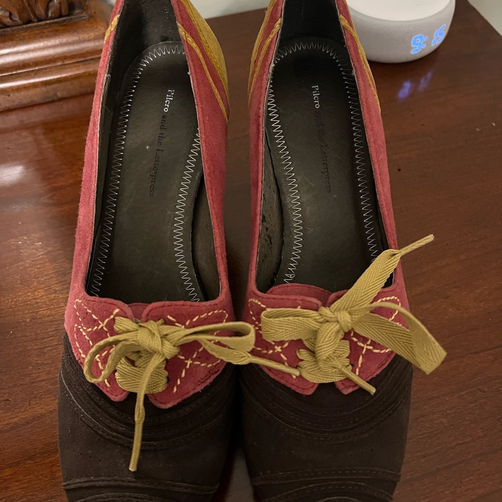 Pilcro and the Letterpress Fuchsia/mulberry and Brown Heels